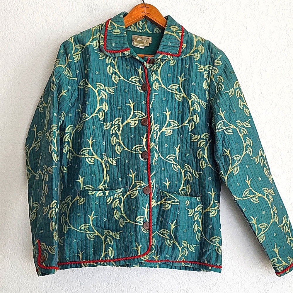The Territory Ahead Teal Quilted Jacket with Red Trim